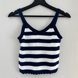 Universal Thread Navy White Striped Knit Tank Top Scalloped Hem Women's Size S